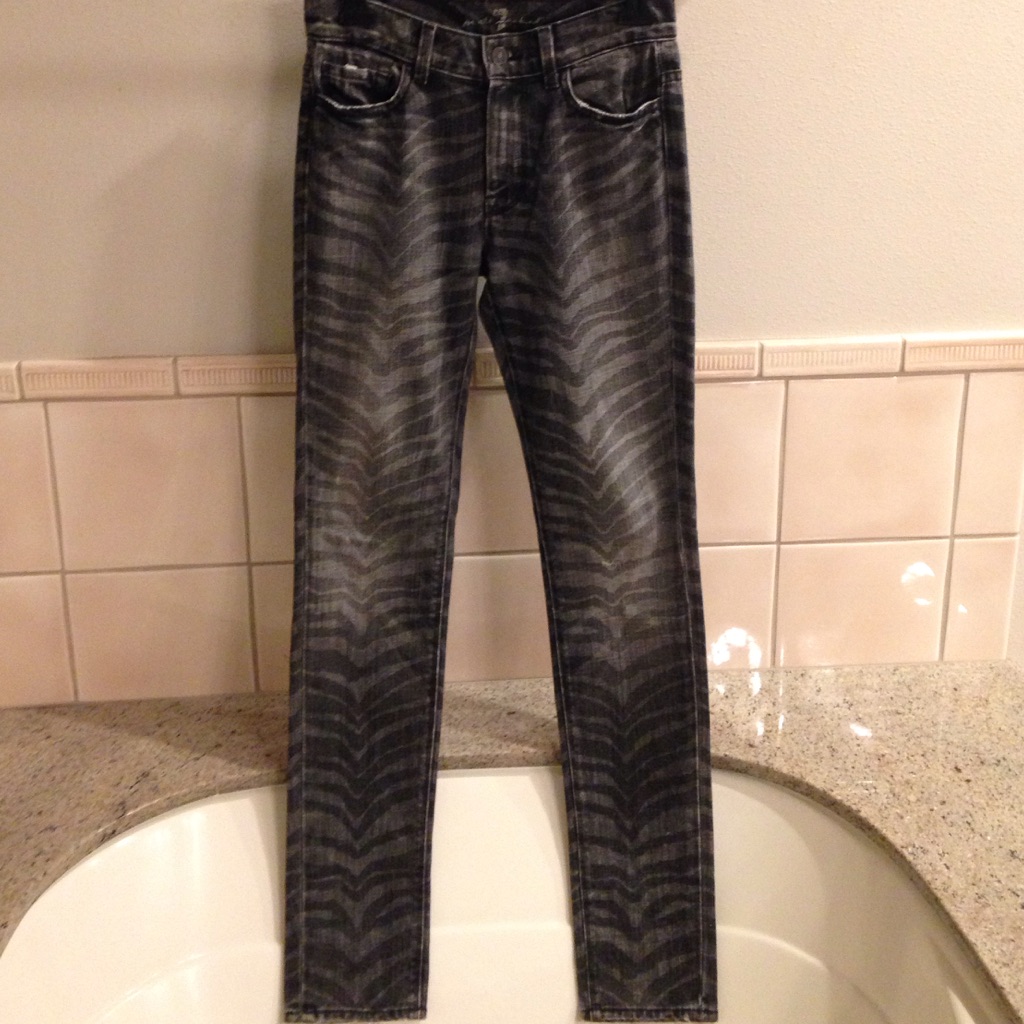 New 7 For All Mankind Tiger Animal Print Stripe Distressed High Rise Skinny Jean